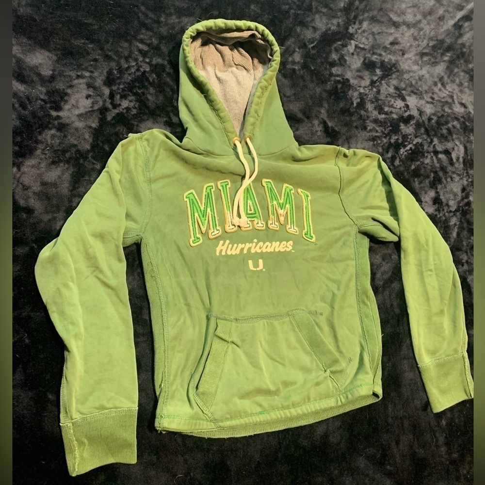 💜 Vintage 90s Campus Crew Miami Hurricanes Hoodie - Size Small - Picture 2 of 15